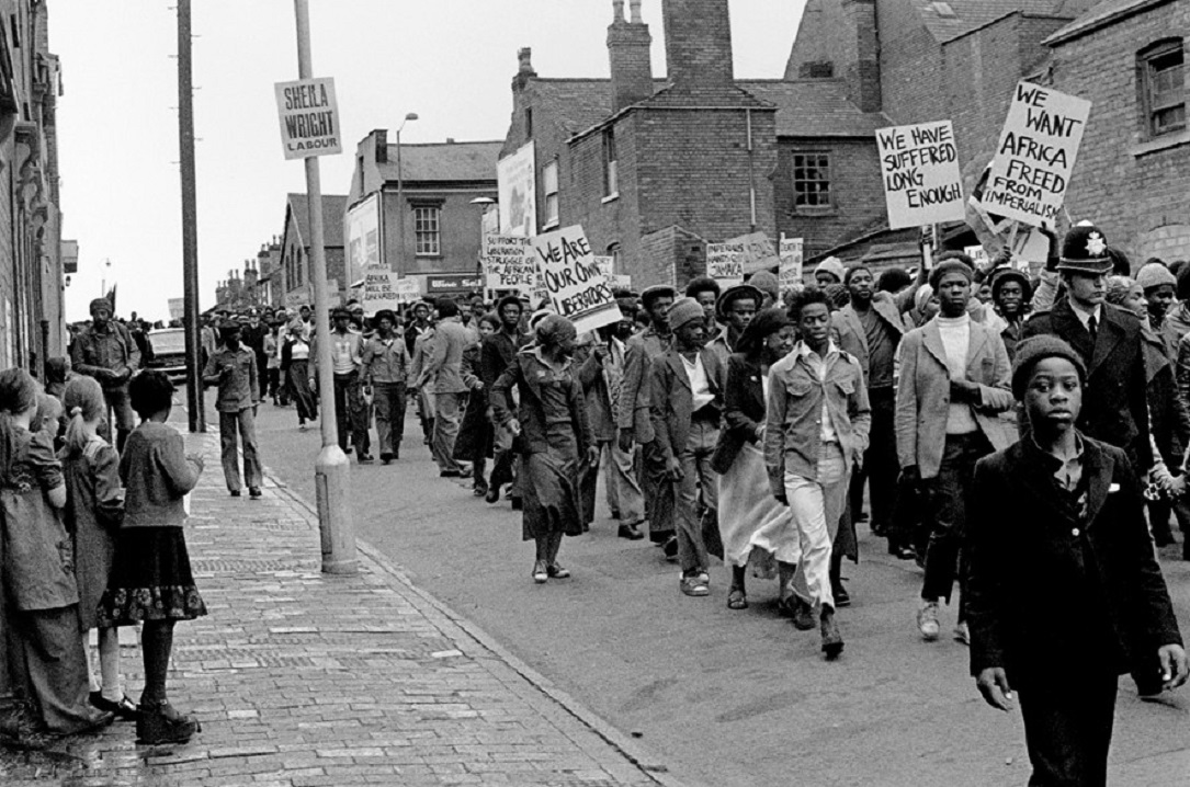 protestors marching in Handsworth