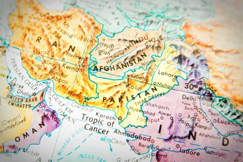 A photo of a map showing the border between Pakistan and Afghanistan