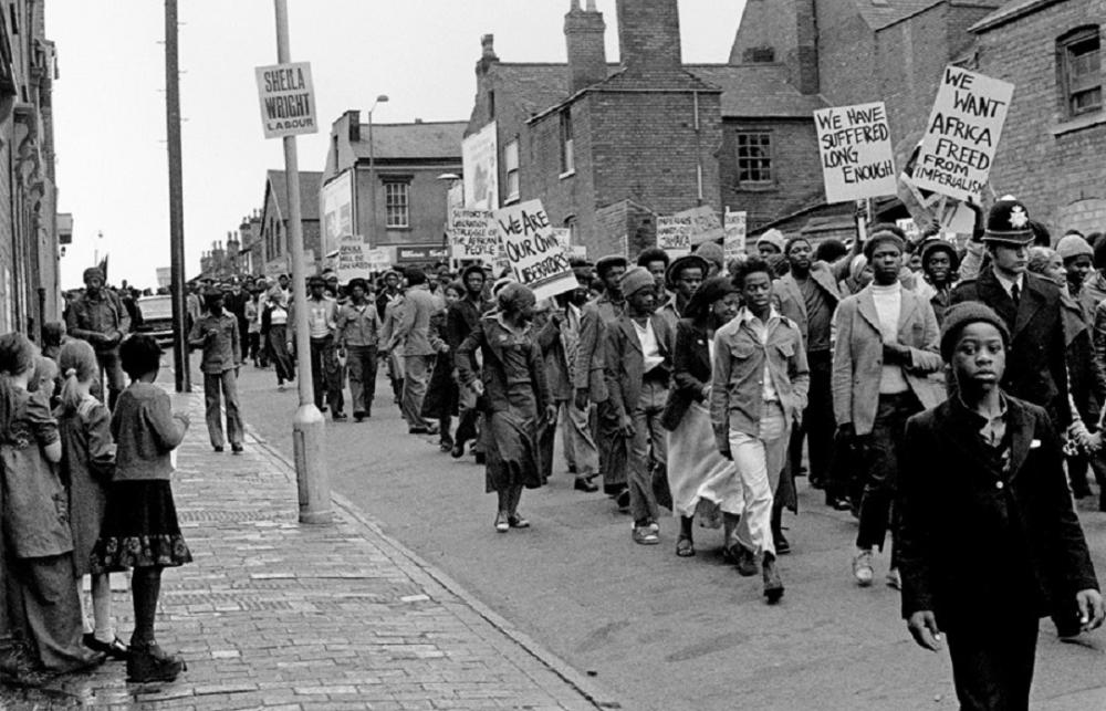 protestors marching in Handsworth