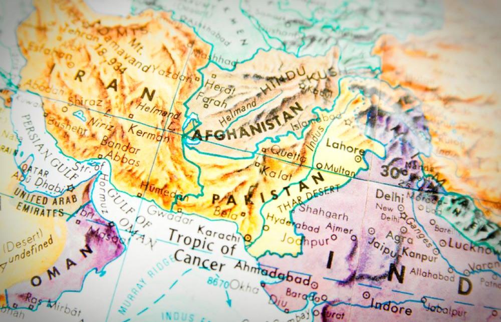 A photo of a map showing the border between Pakistan and Afghanistan